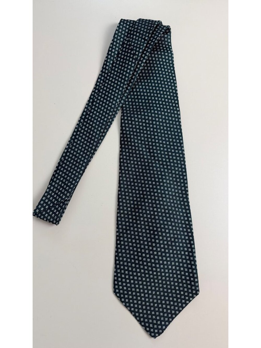 Polo By Ralph Lauren Green Micro Geometric Print Pattern Silk Tie Made in USA